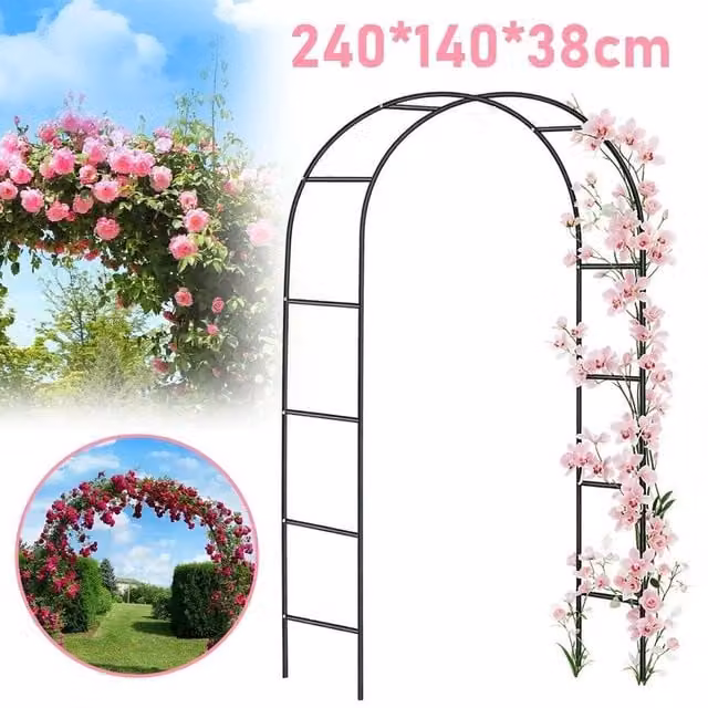 NESTLUNE Heavy Duty Climbing Plant Archway Garden Trellis in Black, W/D/H: 100 x 15 x 15 cm