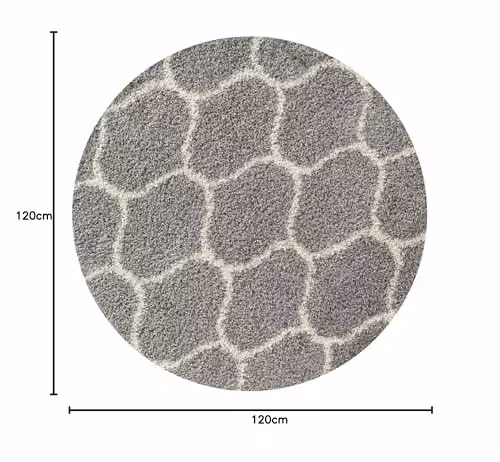 THE RUGS Moroccan Shaggy Round Area Rug, Grey and White, Diameter: 120 cm – 2