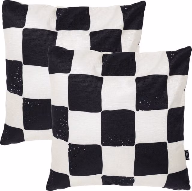 ICON 2 Pack Checkerboard Mono Kyoto Fabric Square Cushions, Black and White, W/D/H: 43 x 43 x 43 cm