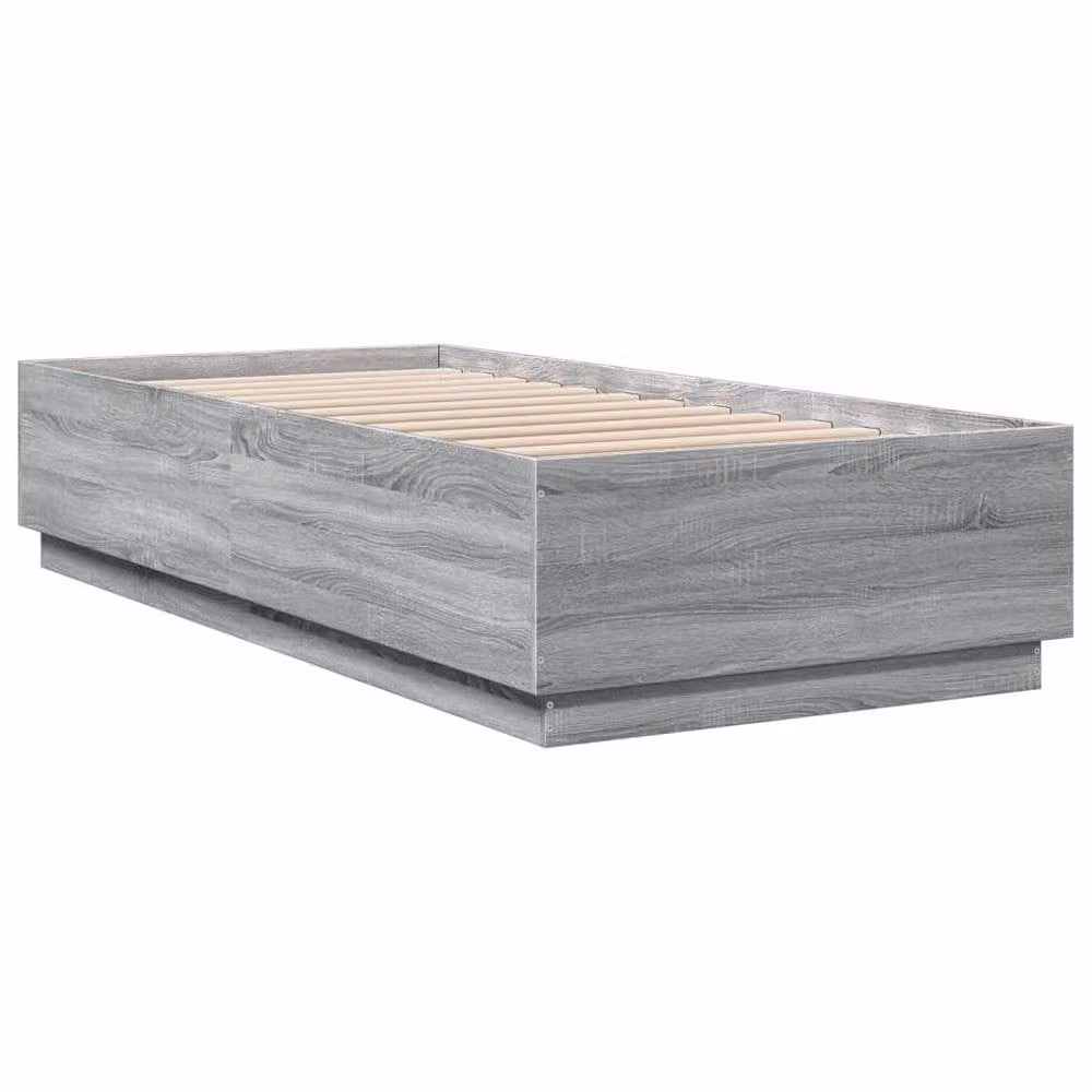 Berkfield Home Grey Sonoma Bed Frame with LED Under-Bed Lighting and USB Charging Port, W/D/H: 90 x 200 cm – 3