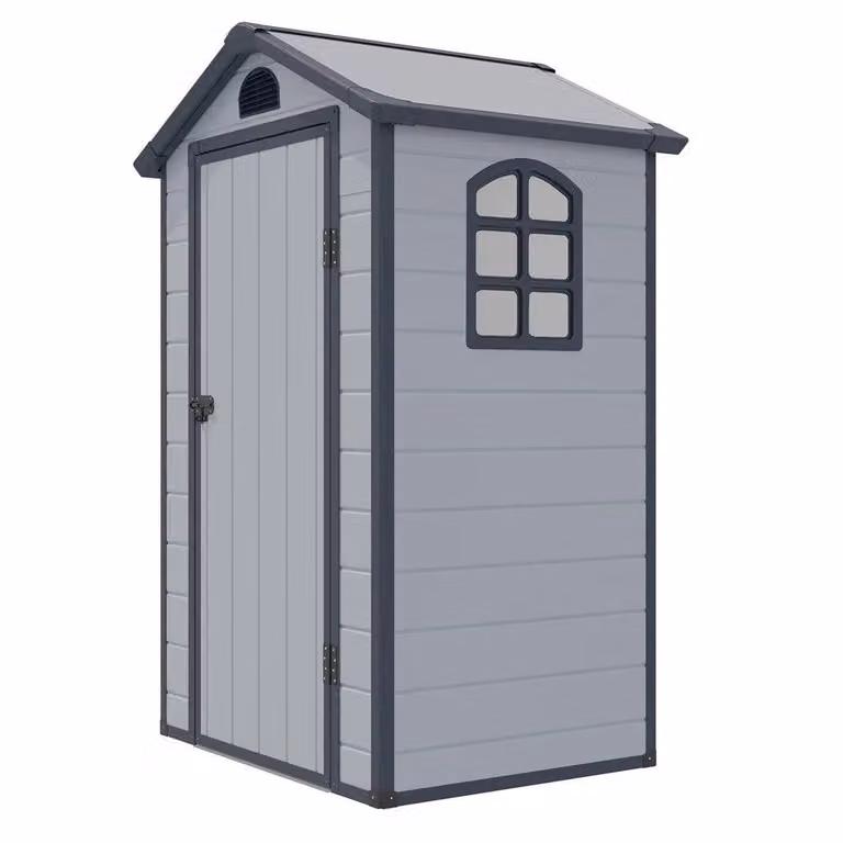 Cheshire Single Door Apex Plastic Shed in Light Grey with Window and Roof Vent
