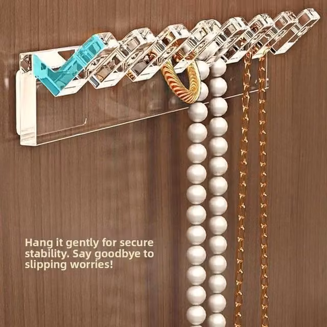 SPETLEK 9-Piece Wall Mounted Jewelry Storage Rack and Necklace Holder in Clear Acrylic