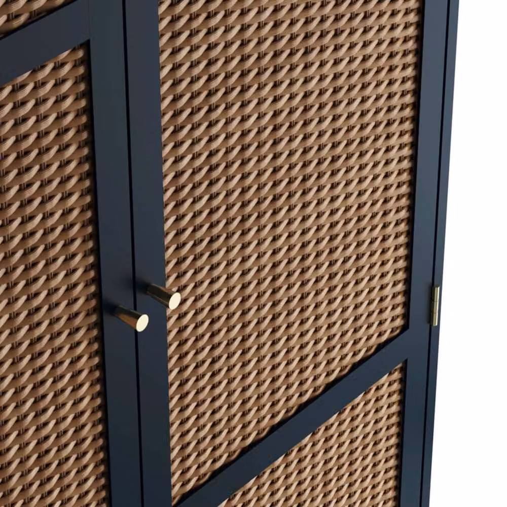 Wyld Haus Waterford Blue Oak and Rattan 2 Door Wardrobe, W: 100 cm, D: 55.5 cm, H: 180.6 cm – 4