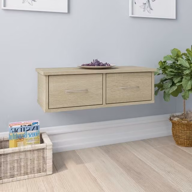 Berkfield Home Wall-mounted Drawer Shelf in Sonoma Oak, Brown, W/D/H: 60 x 26 x 18.5 cm – 1