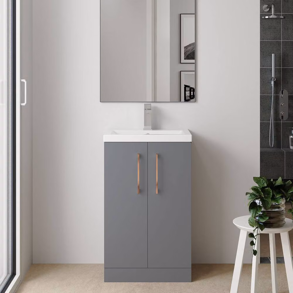 Balterley Modern Freestanding Bathroom Vanity Unit with Soft Close Doors in Matt Grey, Width: 50 cm – 2