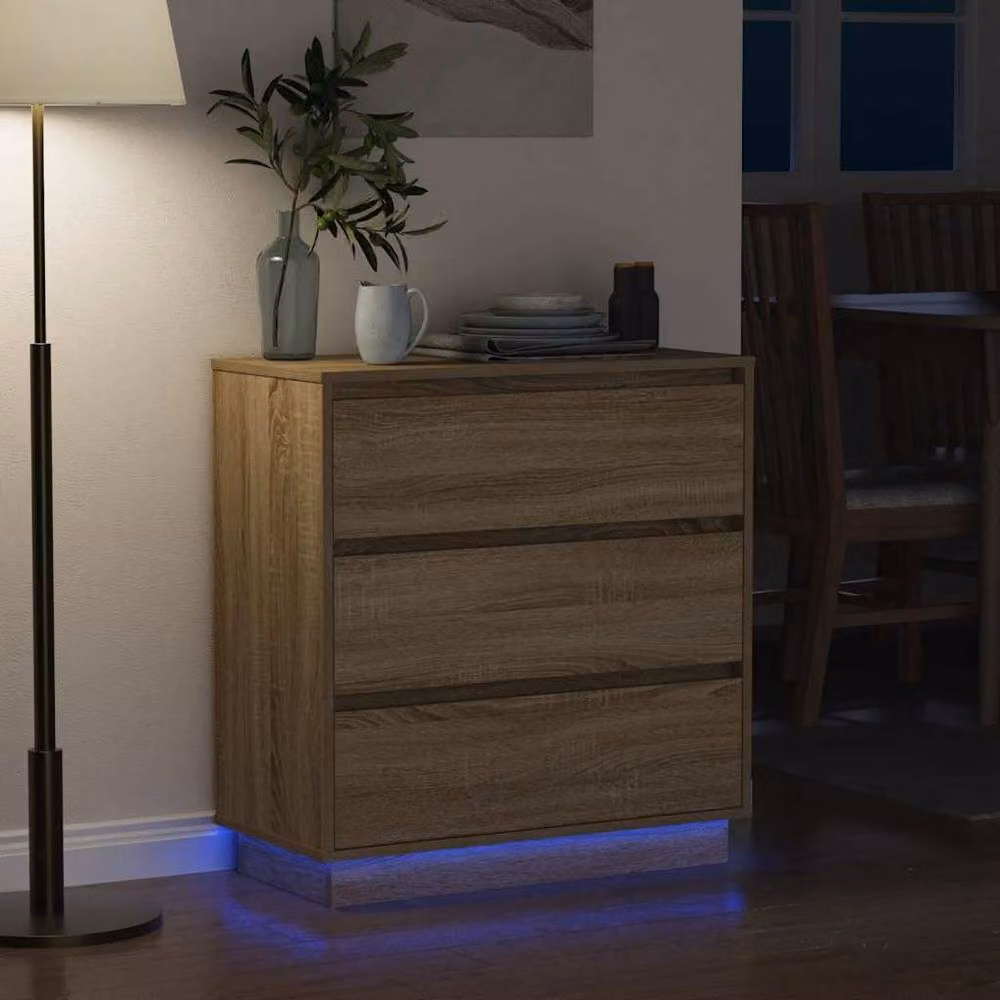 Berkfield Home Bedside Cabinet with Integrated LED in Sonoma Oak and Beige, W/D/H: 71 x 34.5 x 75 cm – 2