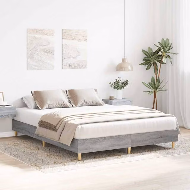 Berkfield Home Durable Engineered Wood Bed Frame in Grey, W/D/H: 140 x 203 x 25 cm
