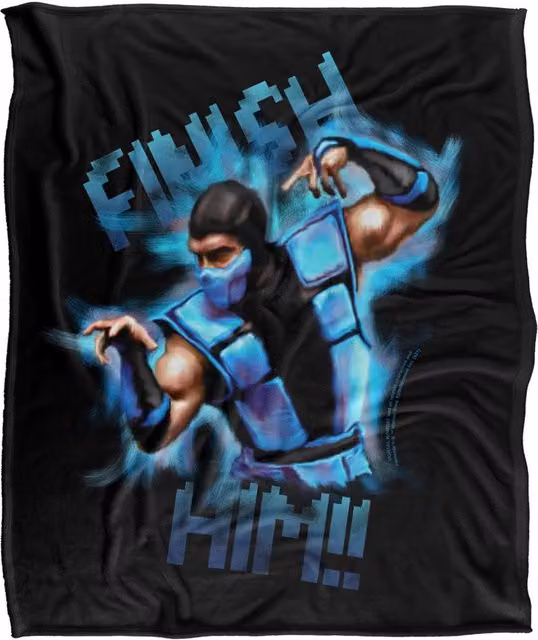 Warner Bros. Mortal Kombat Klassic Finish Him Super Soft Silky Touch Throw Blanket, Extra Large, Black and Multicolour