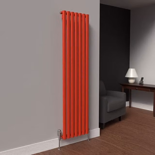 Lux Heat Oval Coloured Vertical Radiator in Red, H 160 cm x W 42 cm