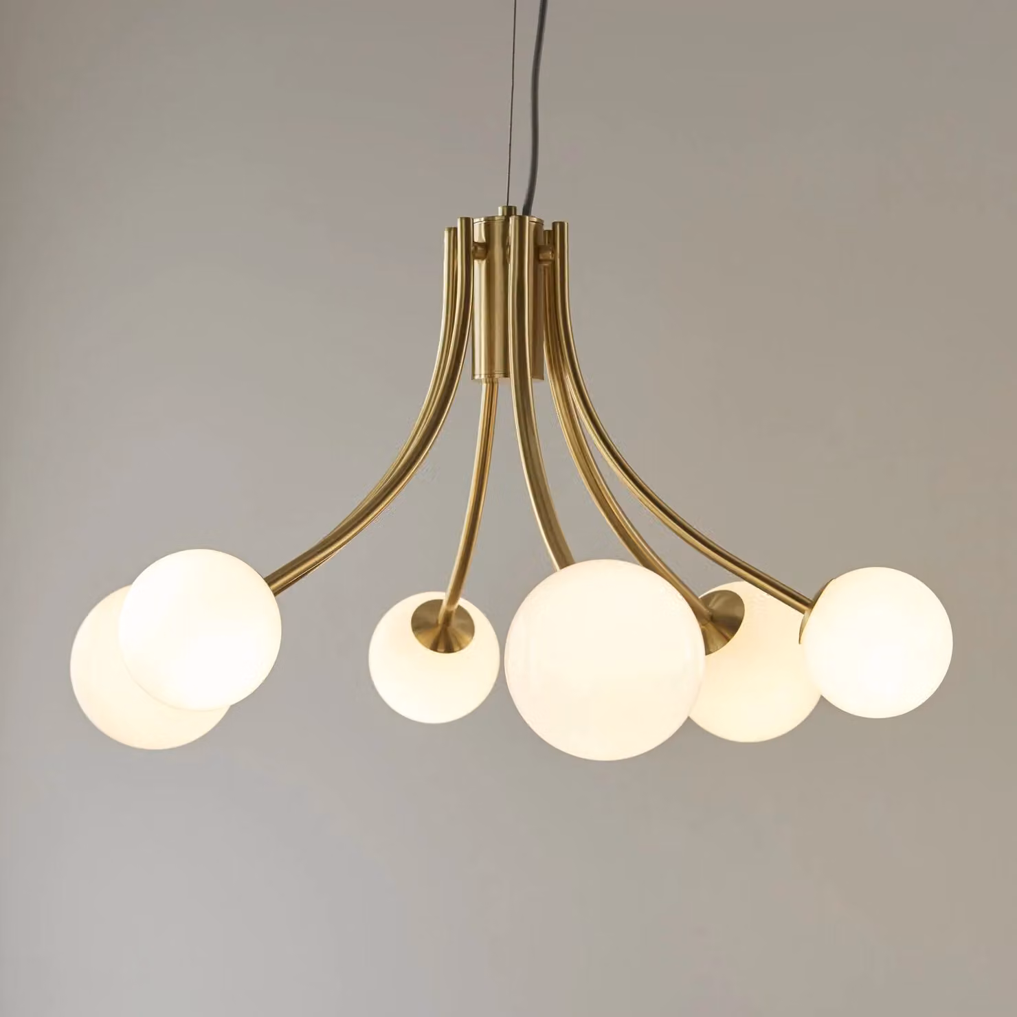 Loops Satin Brass and Opal Glass Ceiling Pendant Light with 6 x G9 LED Bulbs – 2