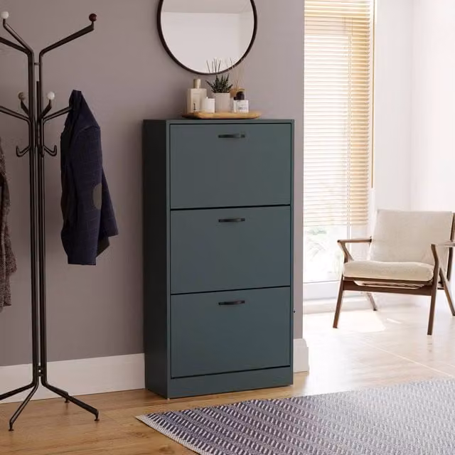 HD Designs Vida Designs Modern 3 Drawer Metal Shoe Cabinet in Matt Green – 1