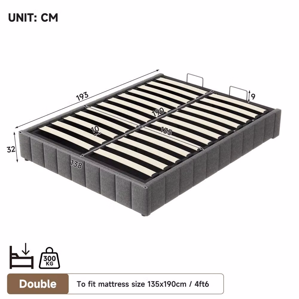 Merax Double Hydraulic Storage Bed in Grey Linen with Lift Up Base, W/D/H: 140 x 200 cm – 7