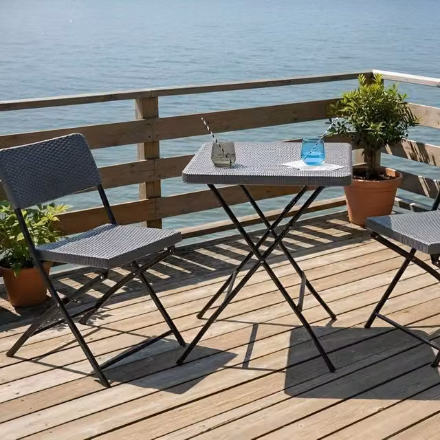 Wyld and Coco Grey Metal Bistro Set with Foldable Weatherproof Table and 2 Chairs