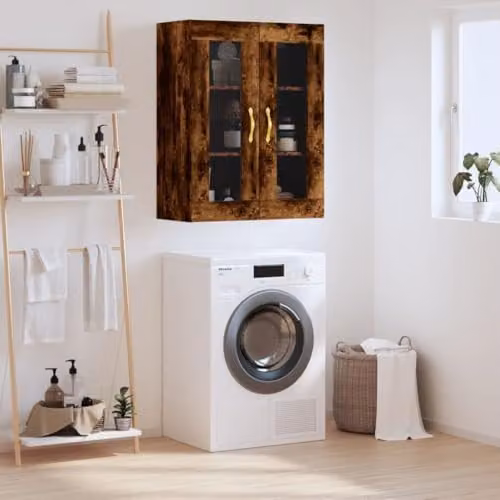 vidaXL Wall Mounted Cabinet with Glass Doors in Brown Oak, W/D/H: 69.5 x 34 x 90 cm – 2