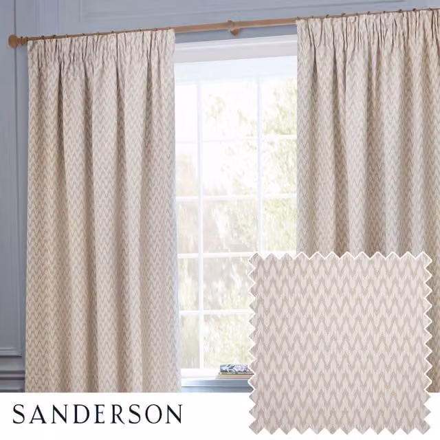 Sanderson Hutton Jacquard Room Darkening Pencil Pleat Curtains in Beige, Width: 117 cm, Drop: 137 cm – 1