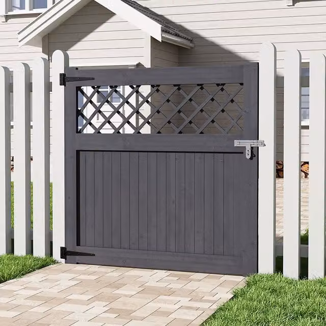 Livingandhome Rhombus Wood Garden Fence Gate in Grey, W: 120 cm, H: 120 cm