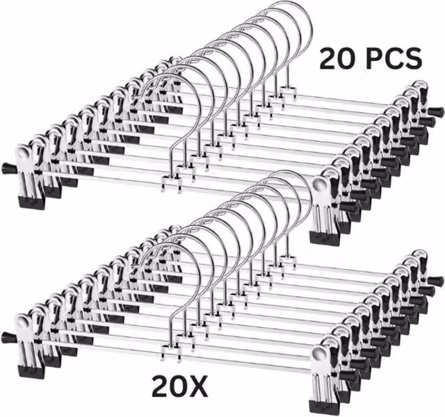 SPETLEK 20 Pack Stainless Steel Non-Slip Metal Clip Hangers in Silver