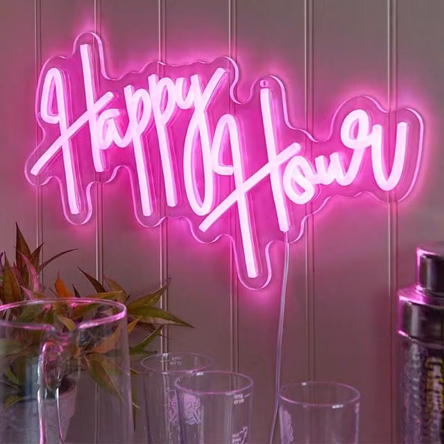 Marco Paul Happy Hour Pink Neon LED Wall Art Sign