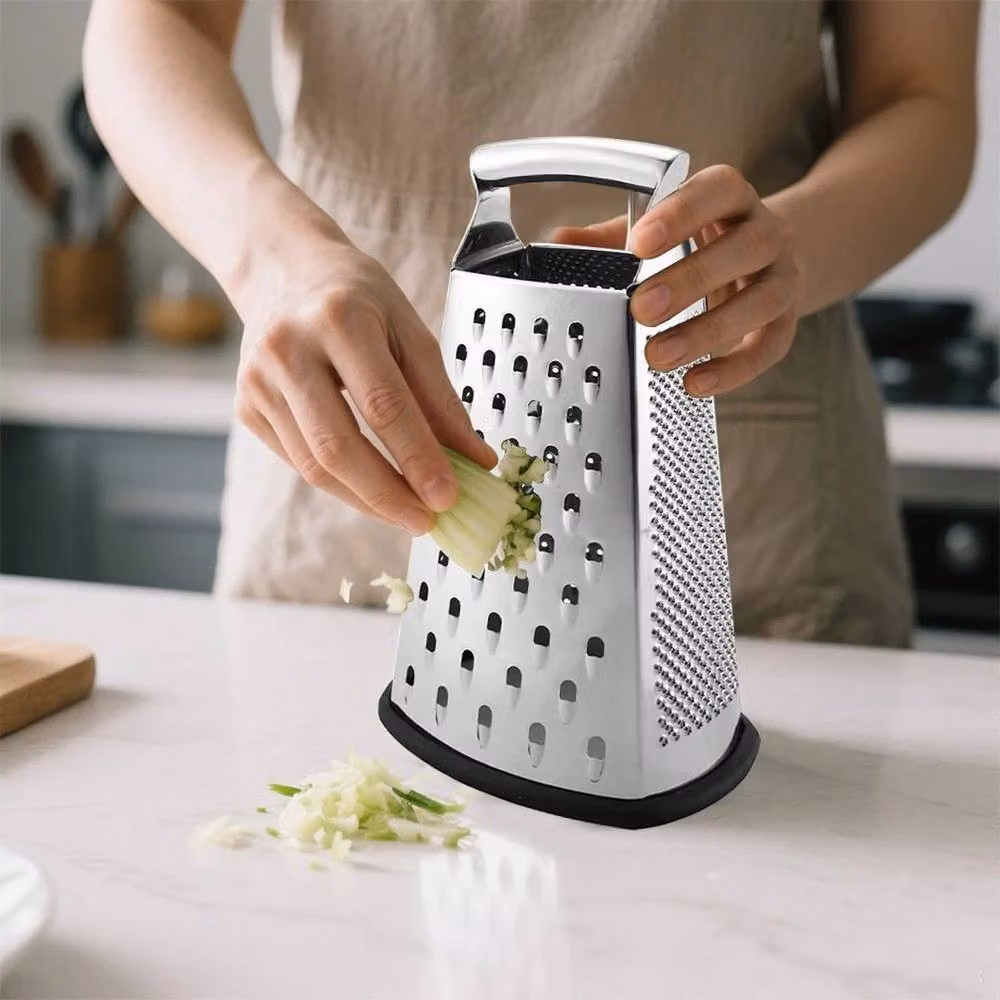 NESTLUNE Stainless Steel 4 Sided Box Grater and Slicer in Silver, W/D/H: 15 x 15 x 15 cm – 4