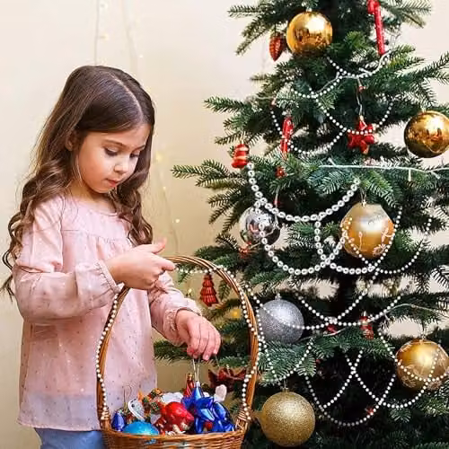 Shatchi Silver Shiny Christmas Bead Chain Metallic Beaded Garland for Hanging Decorations – 2