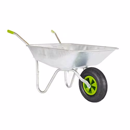 Neo Galvanised Metal Home Garden Cart Wheelbarrow with Pneumatic Tyre, Silver (65L) – 1