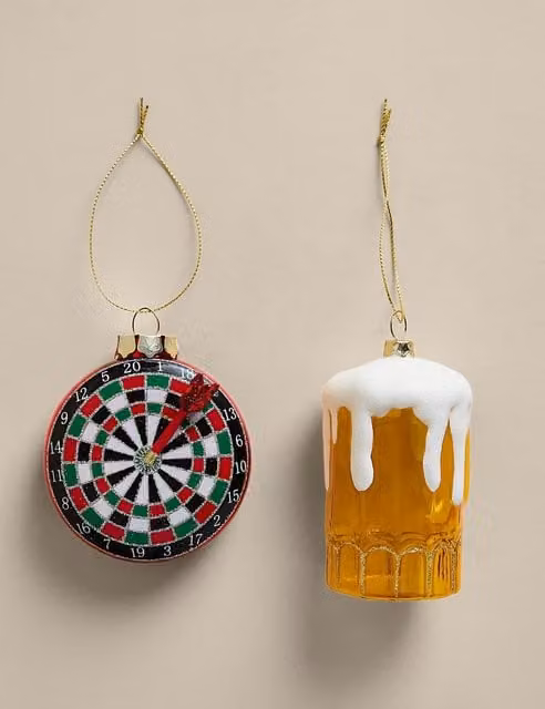 M&S 2 Pack Glass Hanging Geometric Dart Decorations in Black, Gold and Multicolour