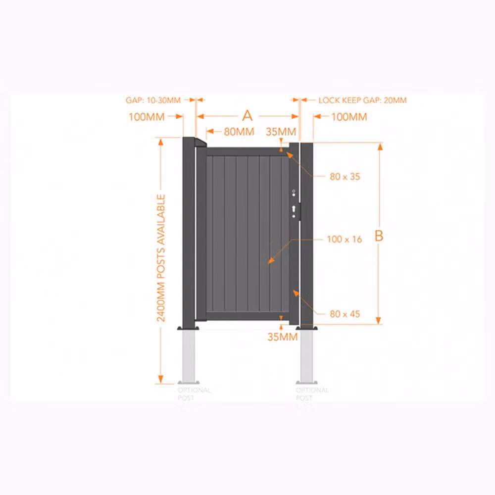 Ready Made Black Pedestrian Swing Gate with Vertical Solid Infill and Flat Top, W/H: 120 x 180 cm – 2