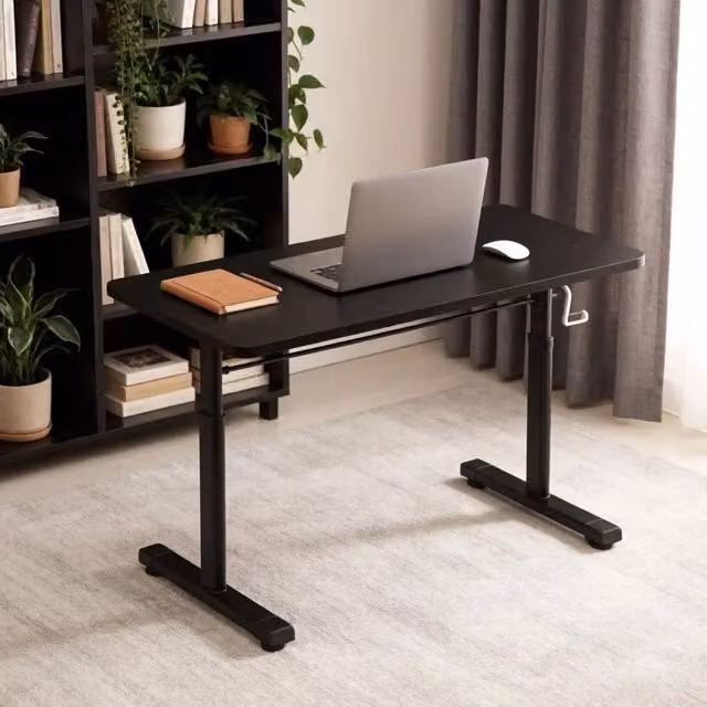 VOGREX Black Height Adjustable Manual Crank Computer Desk for Home Office – 1