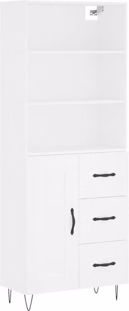 Berkfield Home Modern White Highboard with Hinged Doors and Internal Shelves, W/D/H: 69.5 x 34 x 180 cm