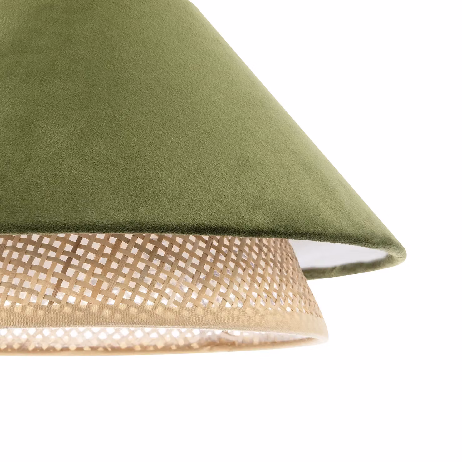 Happy Homewares Green Velvet and Natural Rattan Cone Pendant Light Shade – 2