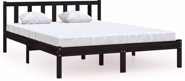 Berkfield Home Black Solid Wood Pine Double Bed Frame W: 135 cm, L: 190 cm – 1