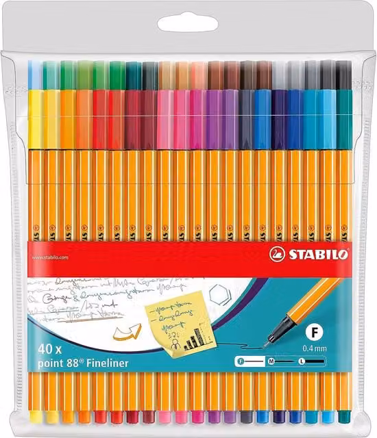 STABILO Fineliner Pens, Multicolour, 40 Pack