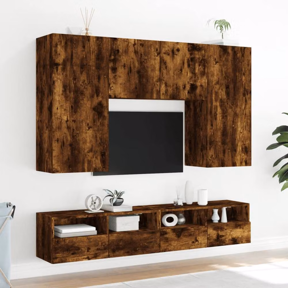 Berkfield Home Set of 2 Smoked Oak TV Wall Cabinets in Brown, W/D/H: 100 x 30 x 30 cm – 3