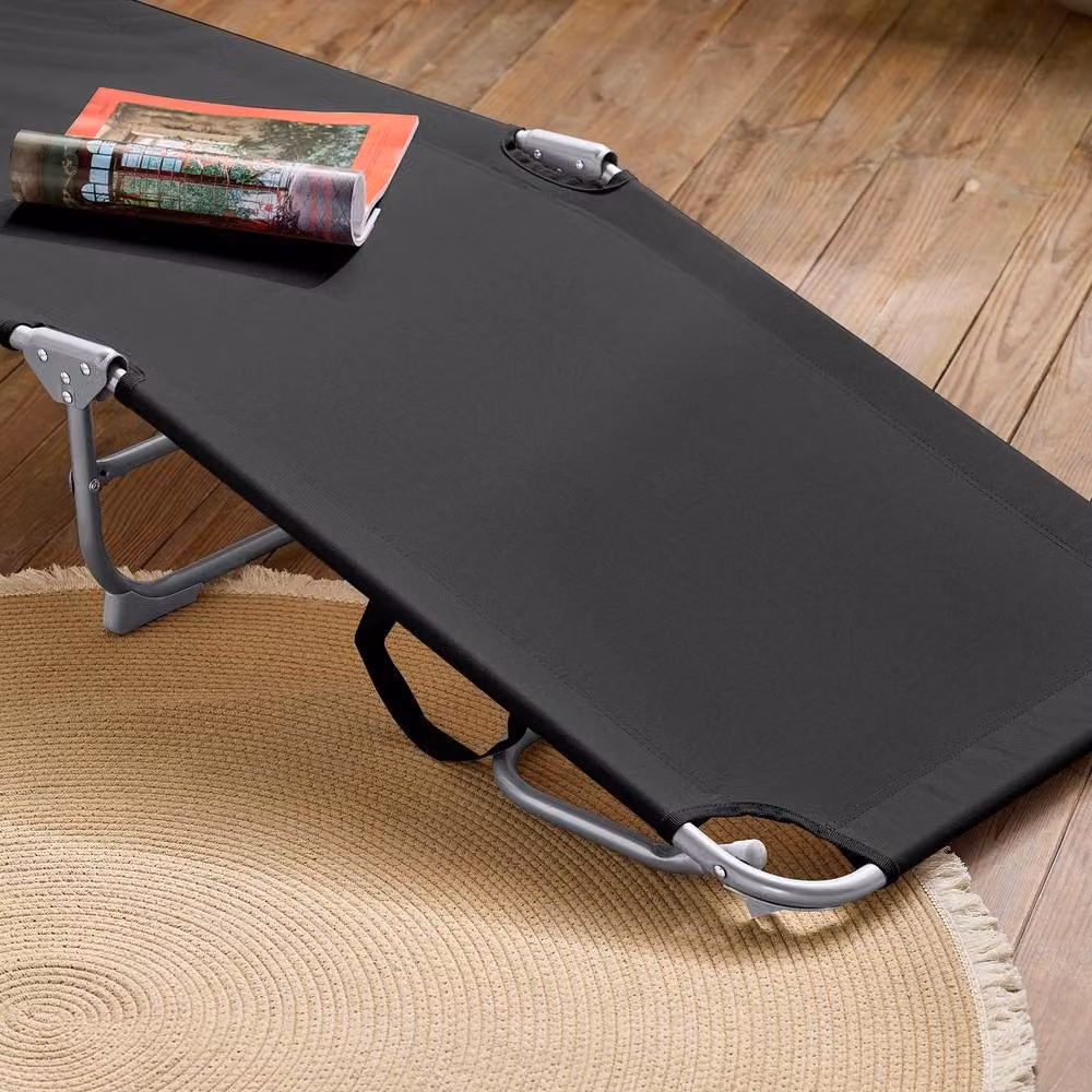 SoBuy Set of 2 Black Foldable Sun Loungers with Adjustable Headrests and Powder Coated Steel Frame – 7