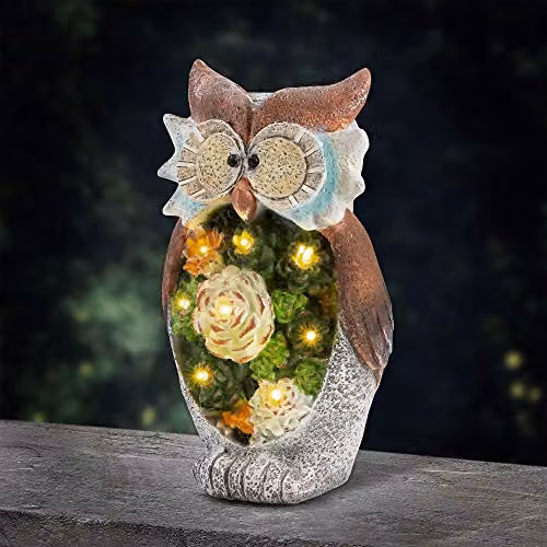Globrite Multicolour Owl Figurine Garden Ornament with Solar Powered LED Light in Resin – 2