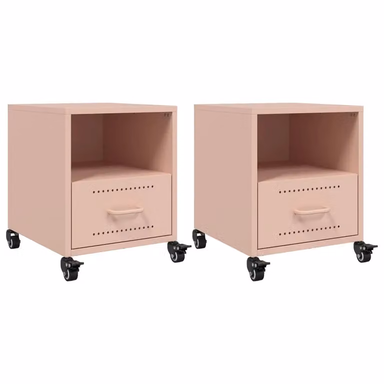 Berkfield Home Set of 2 Pink Metal Bedside Cabinets, W/D/H: 36 x 39 x 43.5 cm