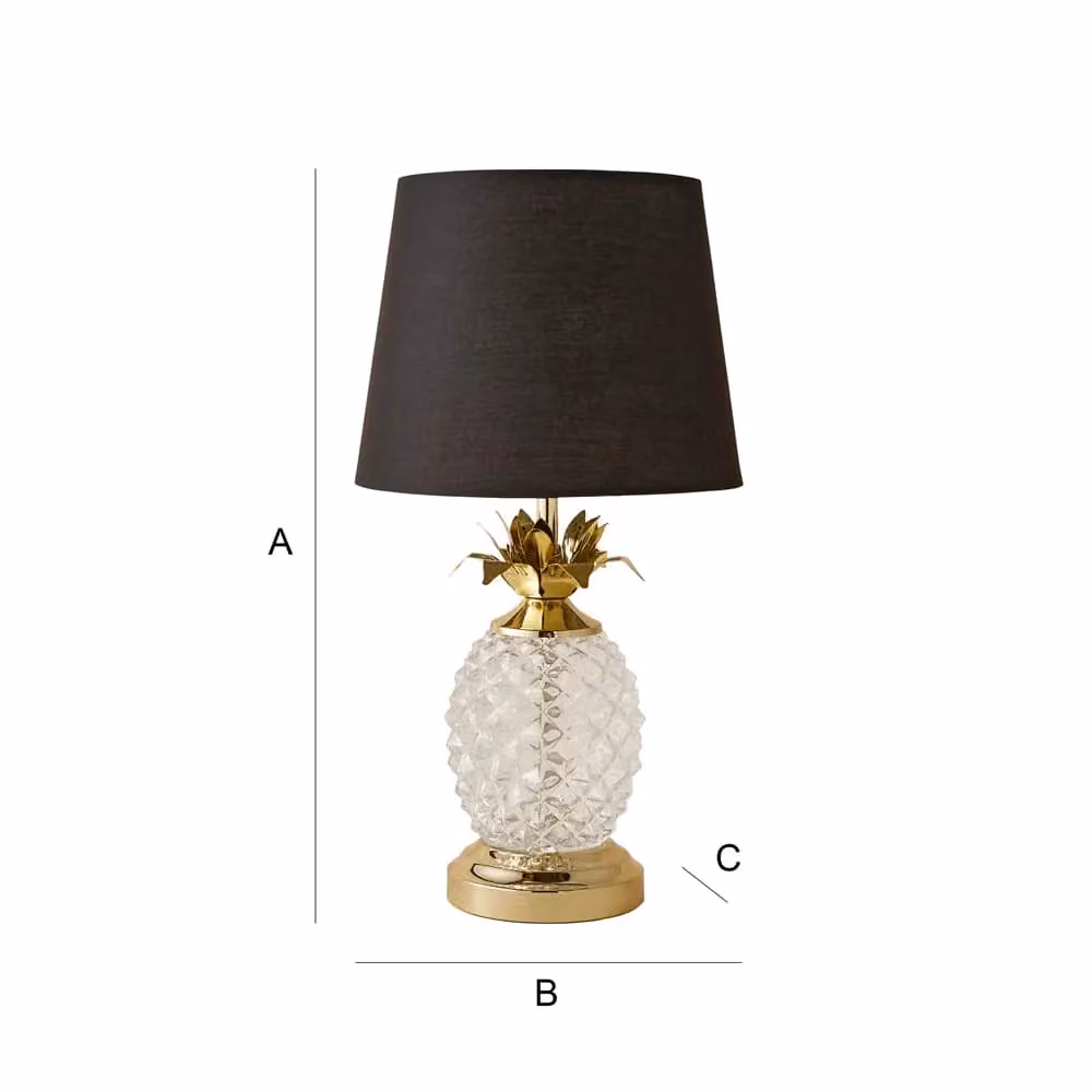 ValueLights Modern Pineapple Touch Table Lamp with Gold and Clear Glass Base and Black Shade – 4