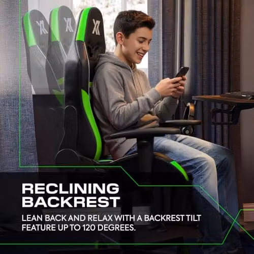 X Rocker Agility Compact Ergonomic Gaming Chair for Children in Black and Green – 3
