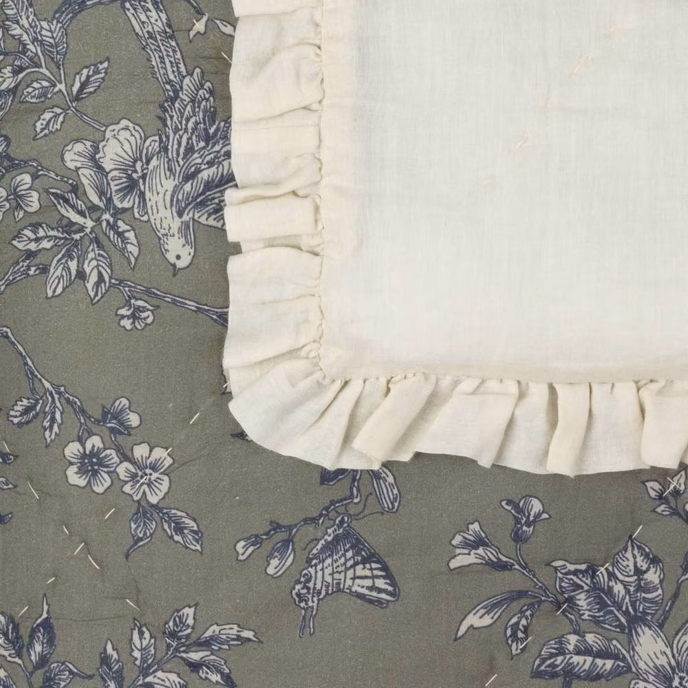 Wylder Hermione Ruffled 100% Cotton Floral Bedspread in Green, King Size – 4