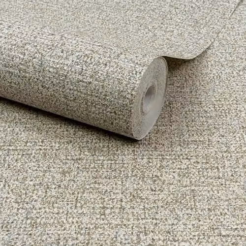 Grandeco Boutique Mysore Fabric Effect Twill Luxury Embossed Wallpaper in Beige and Blue