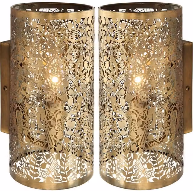 Loops 2 Pack Dimmable LED Wall Light with Brass Bird Accents and Steel Shade in Gold/Brass – 1