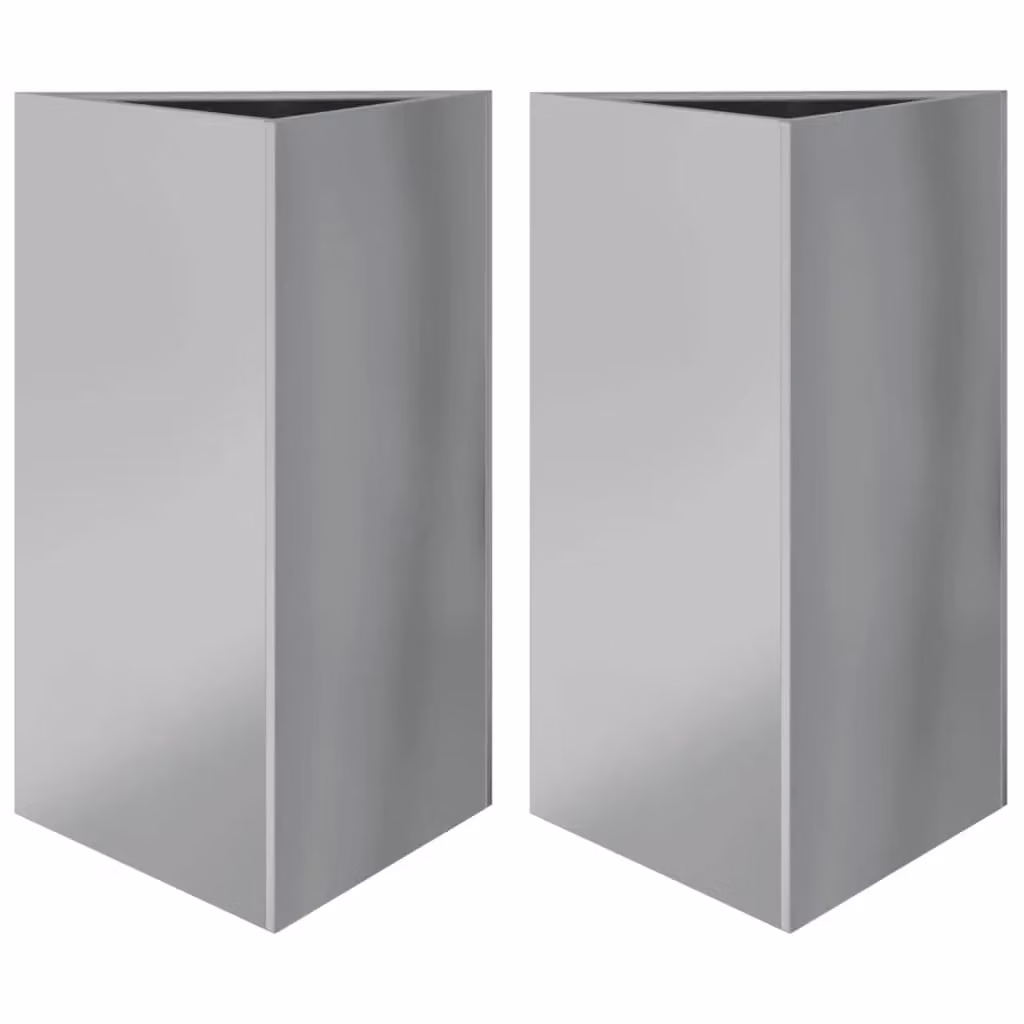 Berkfield Home Garden Triangular Planters, 2 Piece Galvanised Steel Tub Set in Silver, W: 50 cm, D: 43 cm, H: 75 cm – 2