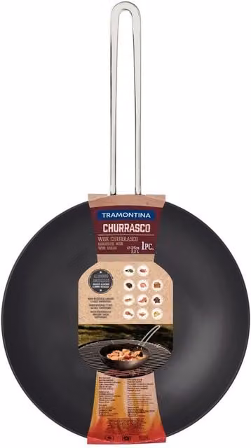 Tramontina Black Anodised Aluminium and Stainless Steel Barbeque Wok, Diameter: 24.5 cm