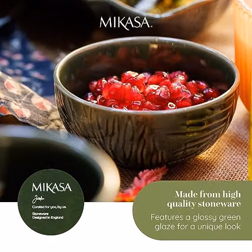 Mikasa Jardin 4-Piece Green Floral Stoneware Dip Bowl Set, Diameter: 10 cm – 5