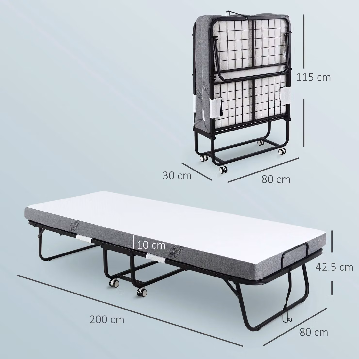 HOMCOM Folding Rollaway Bed with 10cm Mattress and Metal Frame in White, W/D/H: 90 x 190 cm – 3