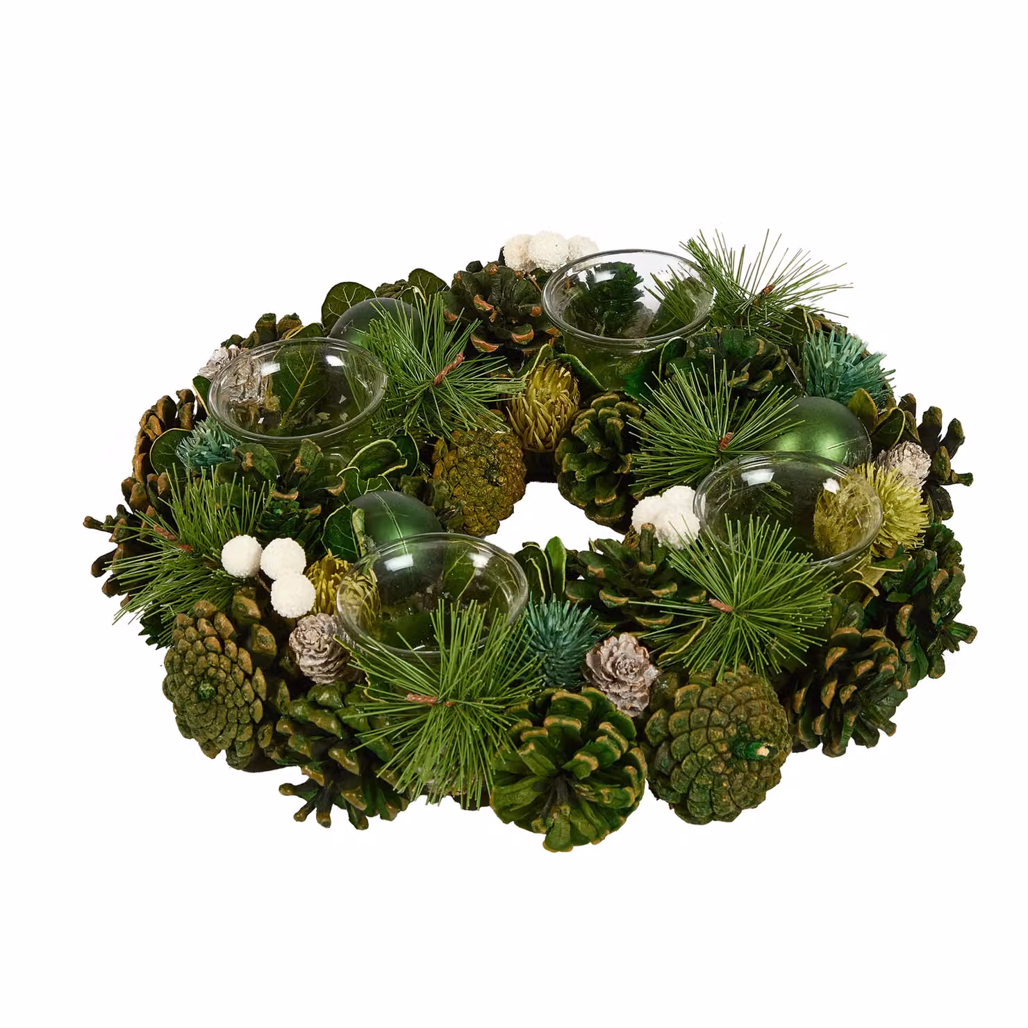 Dibor Set of 2 Woodland Green Round Glass Tealight Candle Holders for Christmas Tabletop Decoration, Diameter: 30 cm – 2
