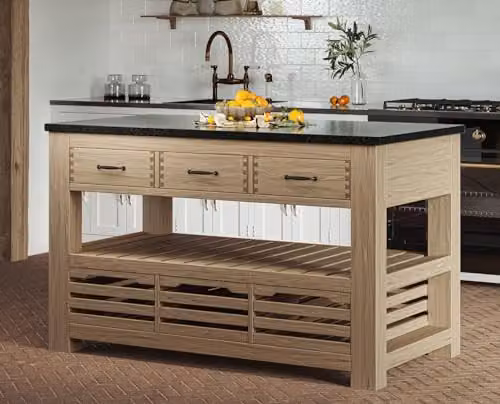 Baumhaus Oak Kitchen Island with Three Drawers and Black Granite Top W/D/H: 90 x 80 x 90 cm – 2