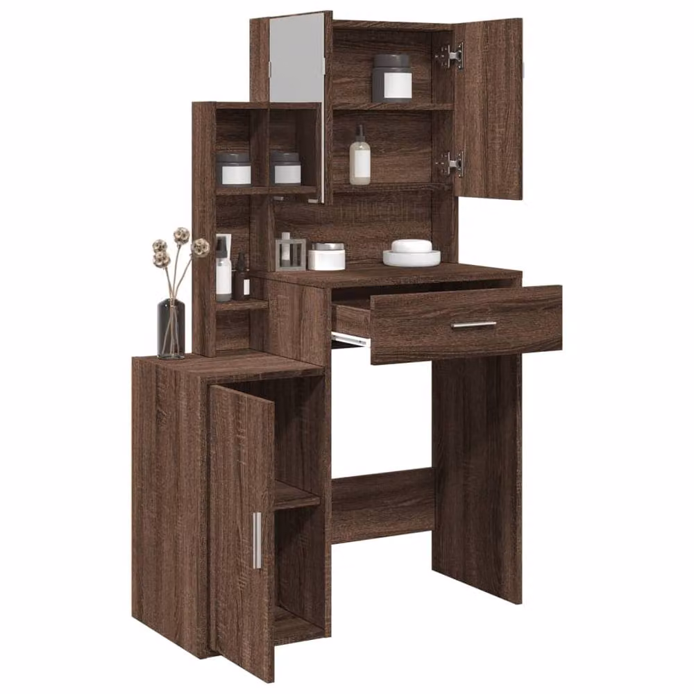 Berkfield Home Dressing Table with Cabinet in Brown Oak, W/D/H: 80 x 35 x 132 cm – 2