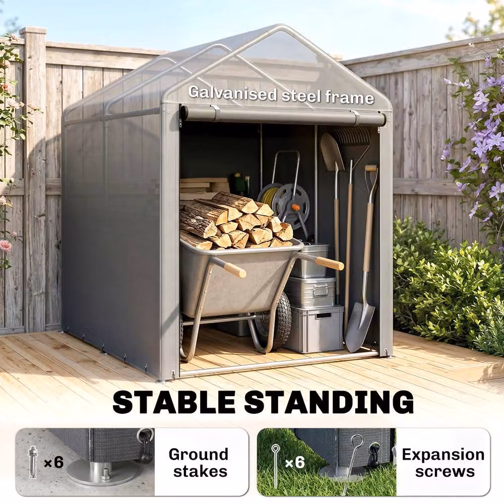 Outsunny Grey Garden Storage Shed with Single Door, W/D/H: 120 x 120 x 165 cm – 4