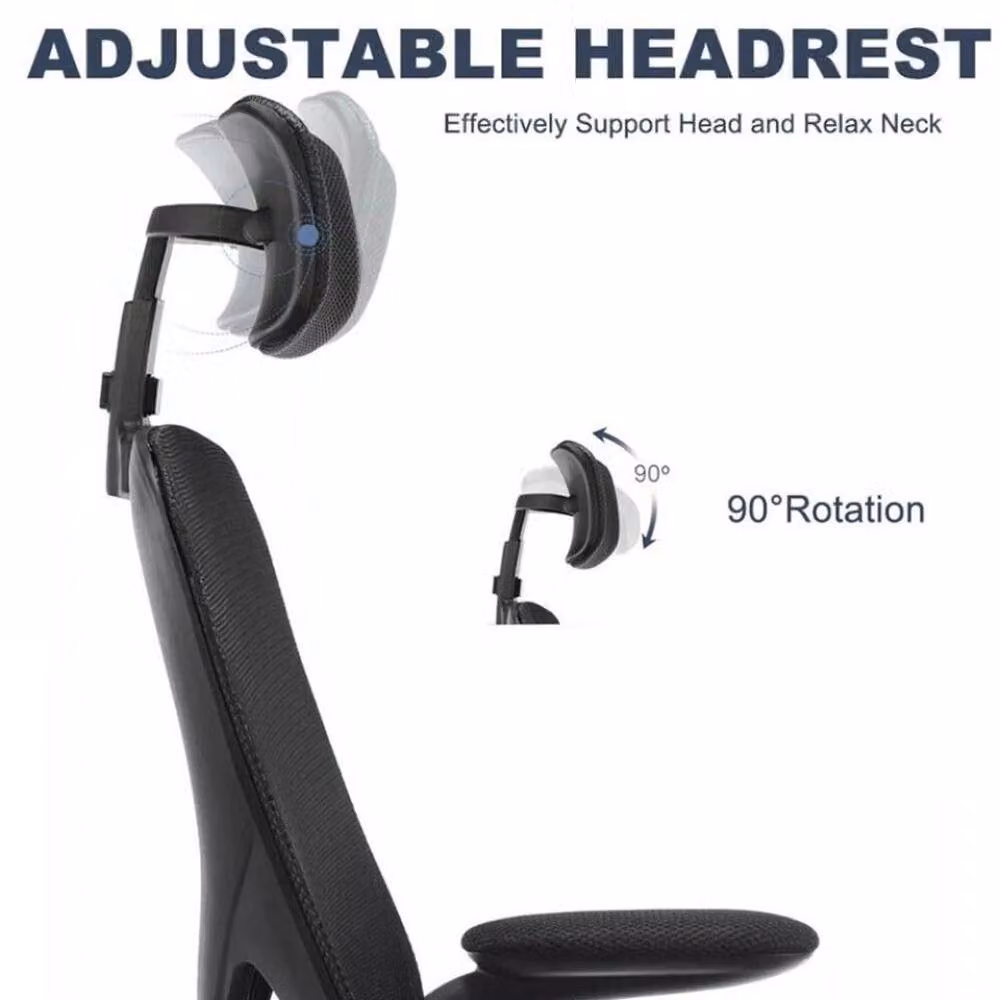 SPETLEK Ergonomic Mesh Office Chair with Headrest and Armrests in Black – 5